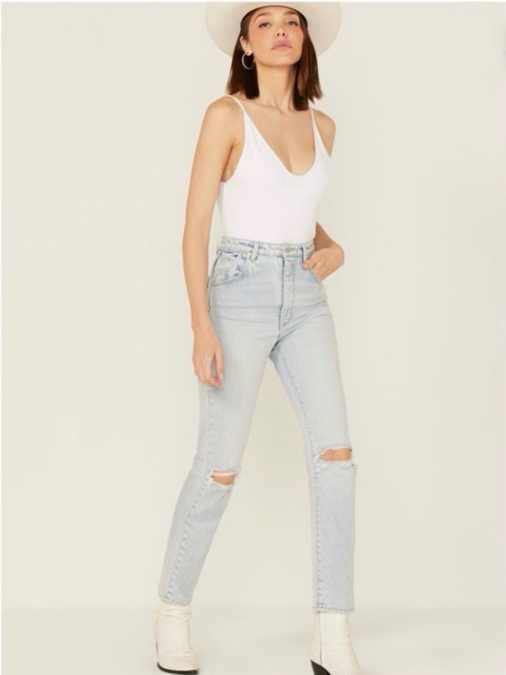 Rolla’s Light Wash High Rise Distressed Slim Dusters Straight Jeans Size 28